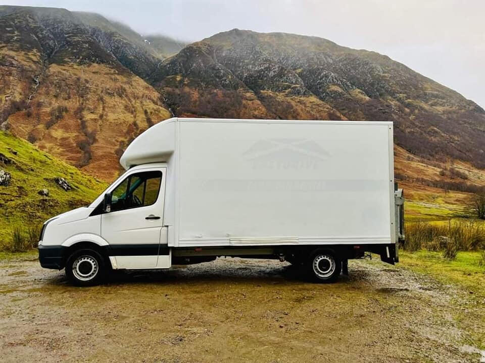 Back of G & D Electrical Services Ltd removal van, ready for action in Insch AB52 6HG, delivering reliable and organized removal services for residential and commercial clients in Aberdeenshire.